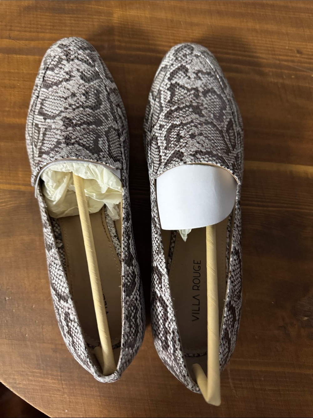 Villa Rouge Women’s Snake-Print Loafers in Taupe